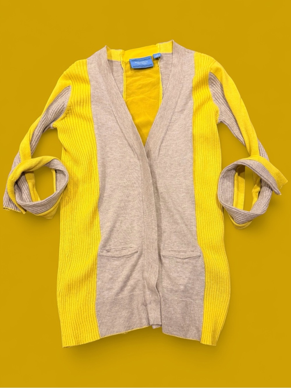 Vera Wang Yellow & Beige Button Up Cardigan Size Small